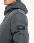 Logo detail on mens charcoal puffer jacket