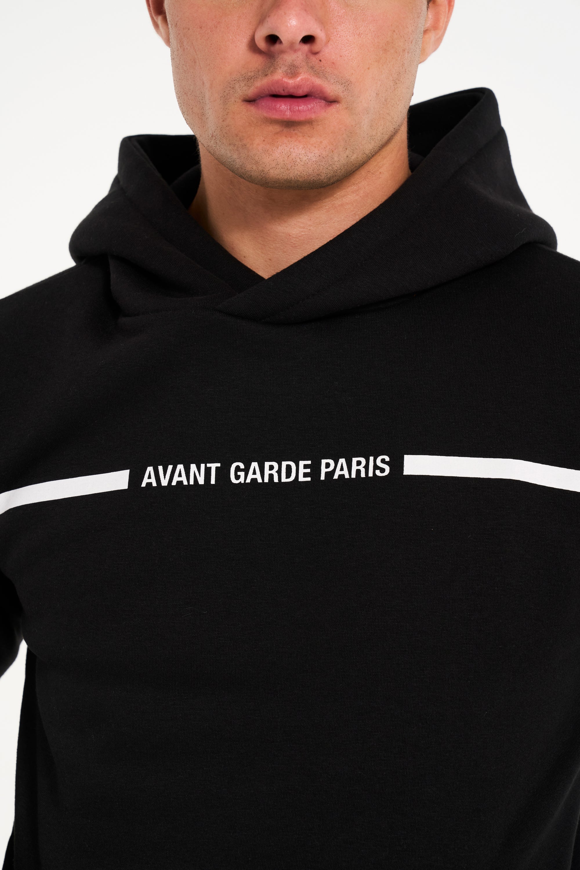 Close up of Avant Garde Paris logo on full tracksuit