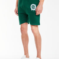 full view of shorts in part of mens twin set clothing in emerald green