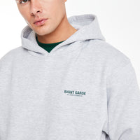 light grey hoodie with logo on chest