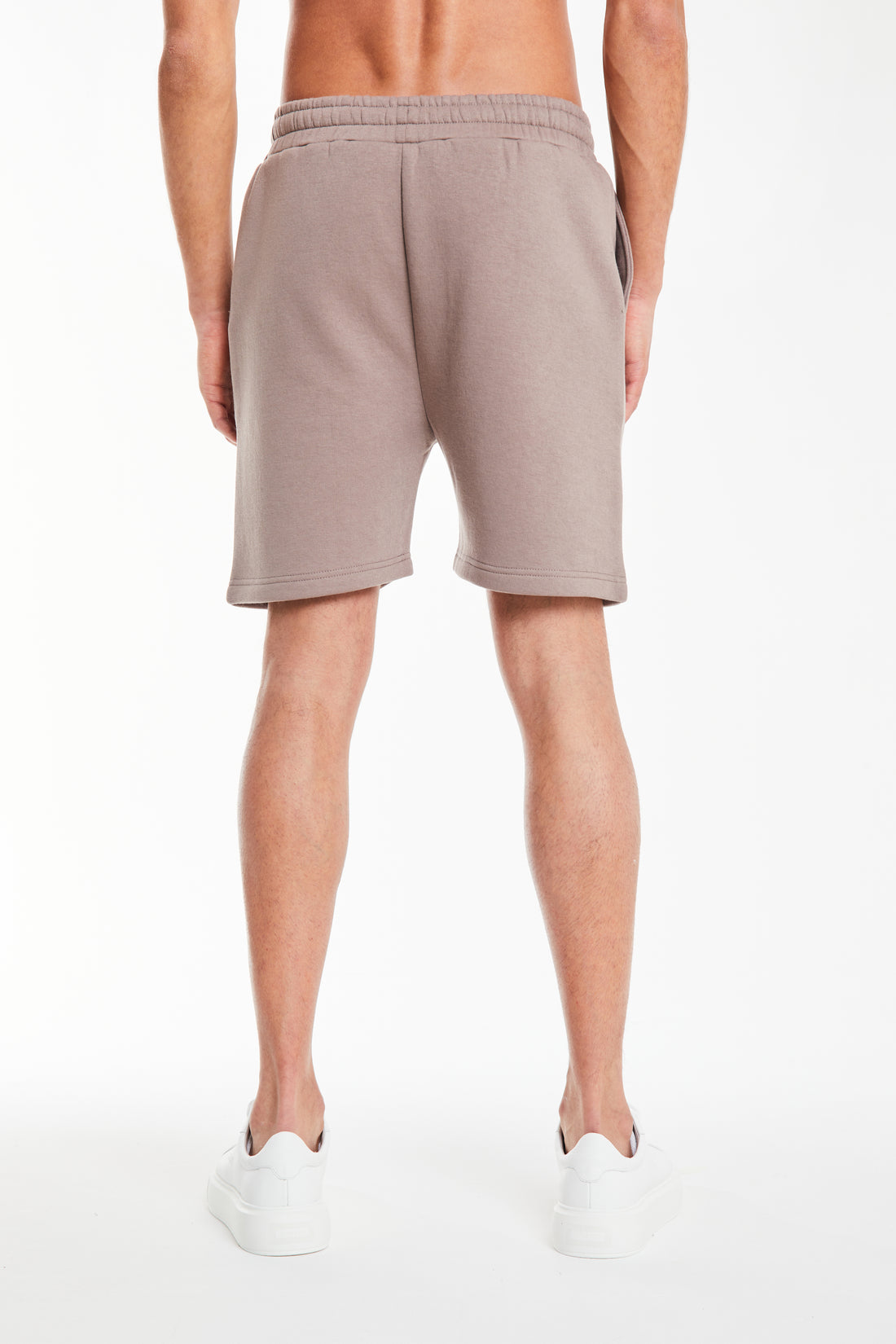 back profile of men's jersey shorts in brown