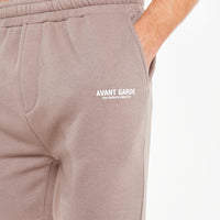 close up of 'avant garde paris' logo on mix jersey shorts in sale