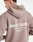 back profile of mink men's hoodies back 'Avant Garde Paris' logo 