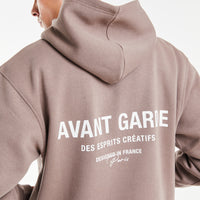 back profile of mink men's hoodies back 'Avant Garde Paris' logo 