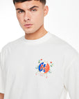 close up of white t shirt on sale logo on chest