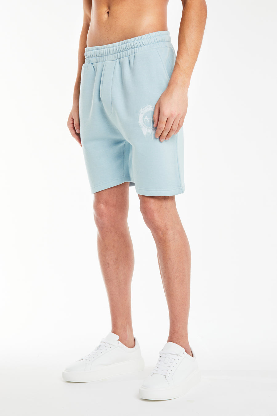 Mens twin shorts sets in blue with 'Avant Garde' logo