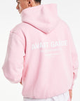 back profile of baby pink mens hoodies with 'Avant Garde Paris' logo