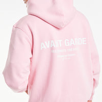 back profile of baby pink mens hoodies with 'Avant Garde Paris' logo
