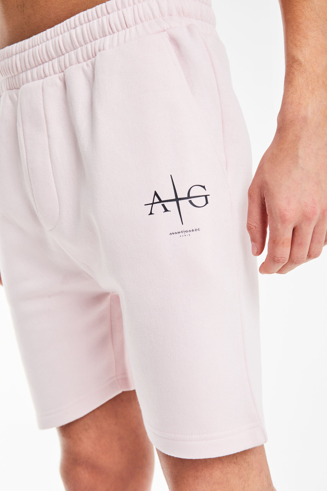 co ord sets for men in pink with 'Avant Garde' logo 