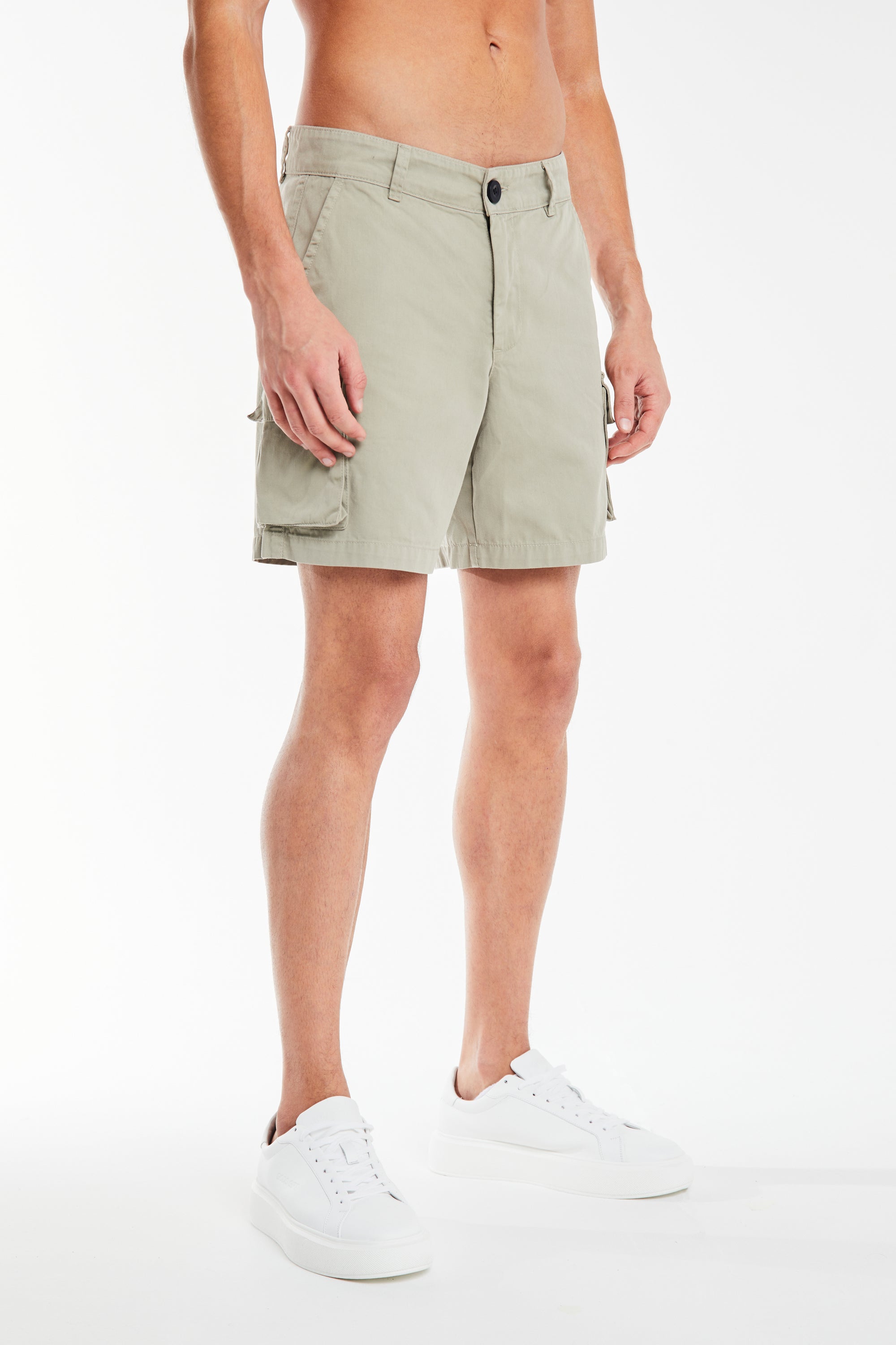 side profile of men&#39;s utility shorts in sage