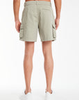 back profile of light sage green men's utility shorts