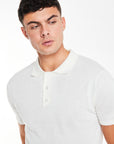 Button up ecru men's knitwear polo in ecru