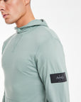 close up showing the 'Avant Garde Paris' logo on a cheap mens hoodies in light green