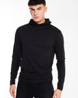 Model wearing 'Collusive' hoodie sale top in black