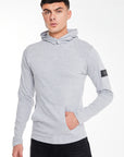 model wearing men's hoodies sale in light grey