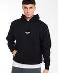 front profile of mens hoodies sale in black with small 'Avant Garde Logo' in white