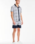 Men's summer twin sets in navy with white patterns