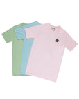 Sawton Three Pack T-Shirts in Baby Blue/Chalk Pink/Mint Green