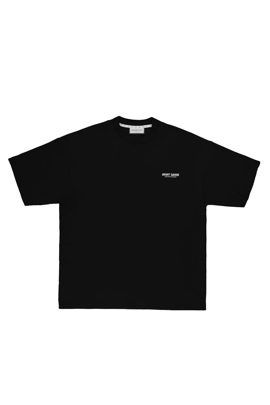 flatlay of a black branded tshirt (mens)