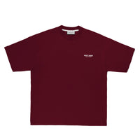 Burgundy mens branded t-shirt (flatlay)