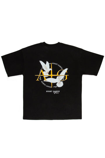 Mens graphic t-shirt with dove print in black