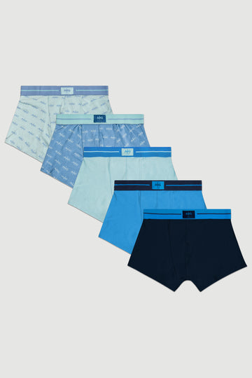 Blue Five Pack Boxers in Multi
